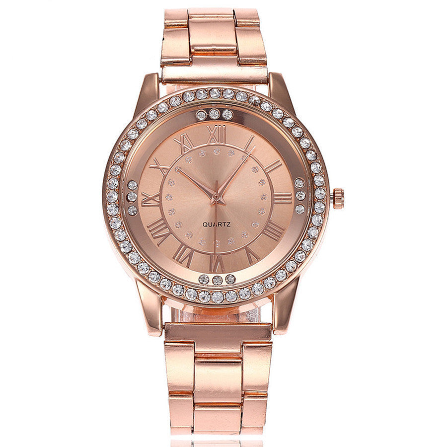 Vansvar Brand Rose Gold Watch Luxury Women Dress Rhinestone Quartz Watch Casual Women Stainless Steel Wristwatches Female Clock Image