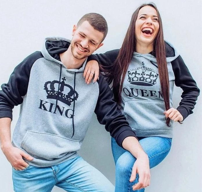 Printed Hooded Couple Sweatshirt Image