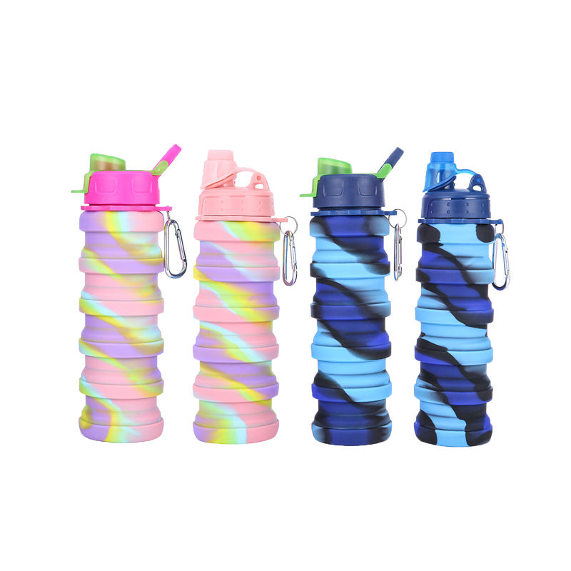 Foldable Water Bottle Leakproof Fold Silicone Cute Water Bottles Kids Cup with Straw Image