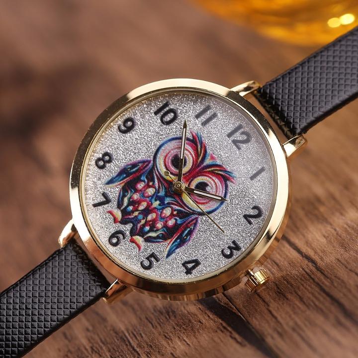 Owl student cartoon watch female model thin belt watch Image