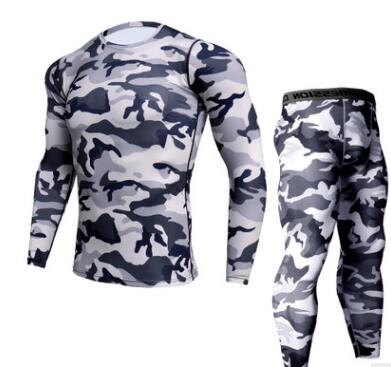 Mens Camouflage Pants & T Shirt Sets Fashion Crossfit T-shirt Compression Brand Clothing Joggers Men Casual Leggings Image