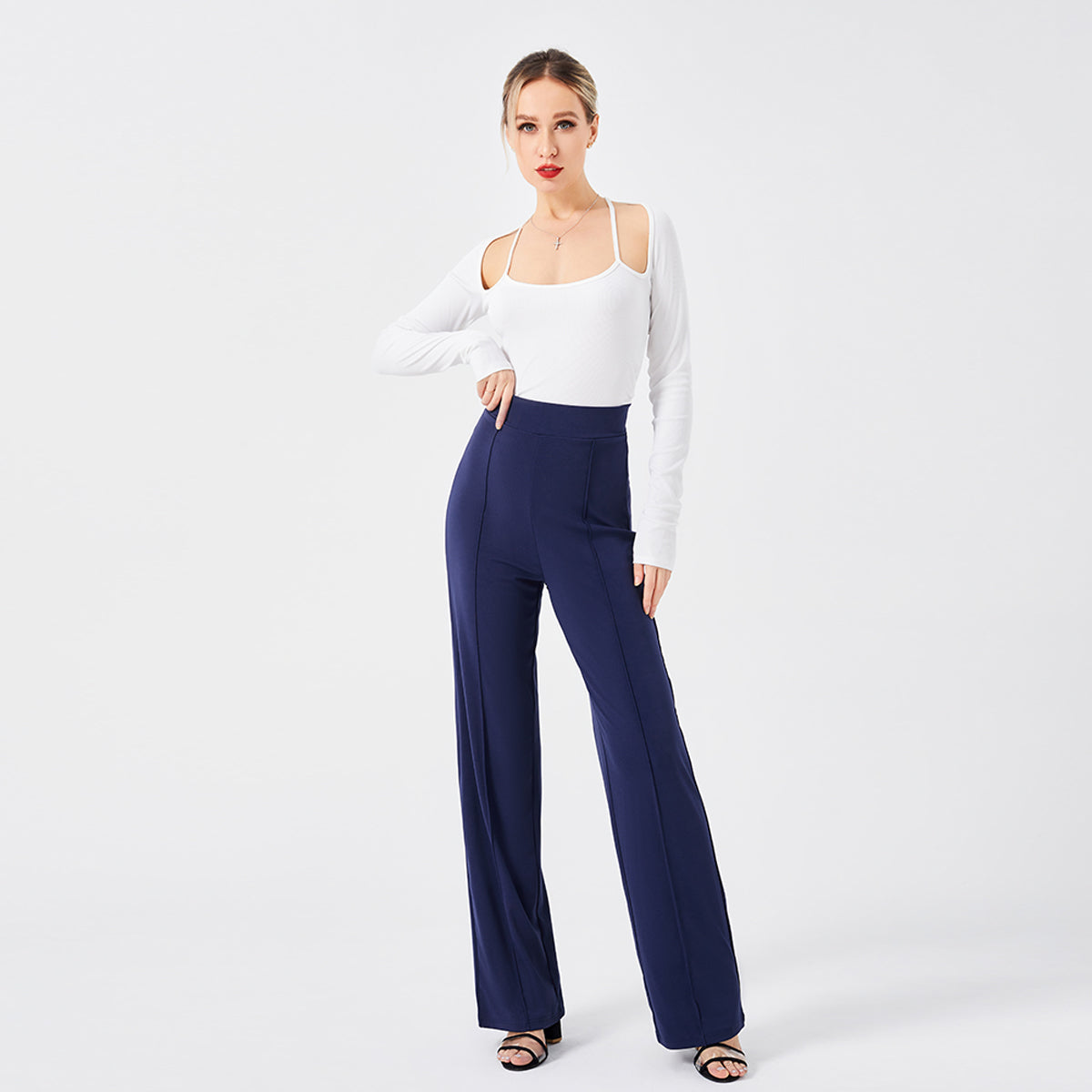 Solid Color Casual Pants Slim, High-waisted Bell Bottoms Image