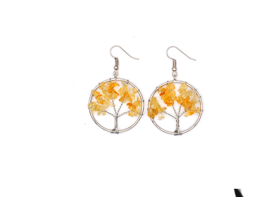 Natural Crystal Crushed Stone Tree Wishing Tree Earrings Crystal Tree Earrings Jewelry Image