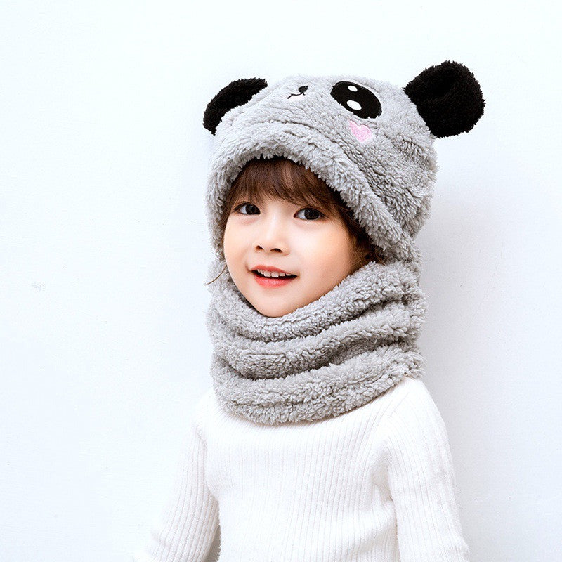 Winter boys and girls bib hat one-piece baby hat ear protection panda head hat Image