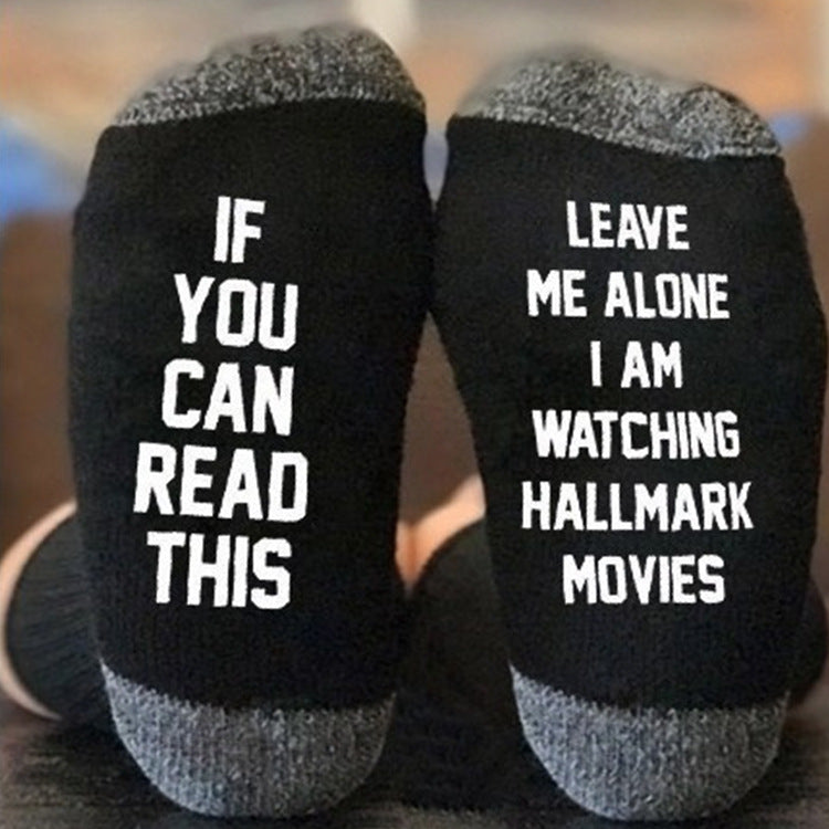 New Funny Winter Creative Art Lettered Wine Socks Xmas Gift If You Can Read Watching Christmas Movies Home Image