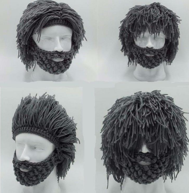 Halloween party spoof knit wool hats handmade beard men and women wig hats Image