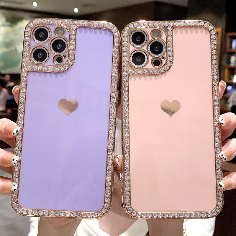 Phone Case Accessories Love Crystal Diamond Edge Electroplating Protective Cover Image