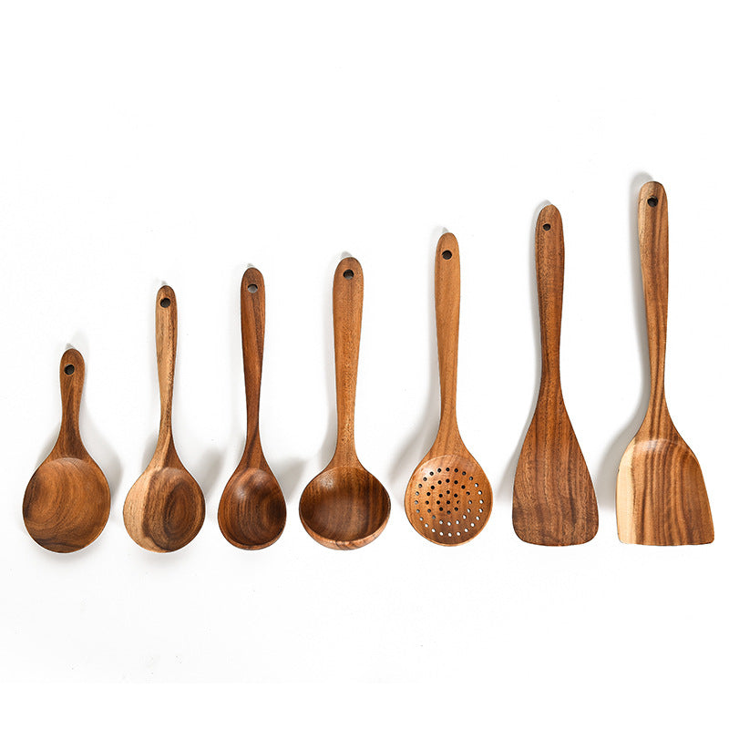 Teak Natural Wood Tableware Spoon Ladle Turner Rice Colander Soup Skimmer Cooking Tool Sets Spoon Scoop Kitchen Tools Gadgets Image