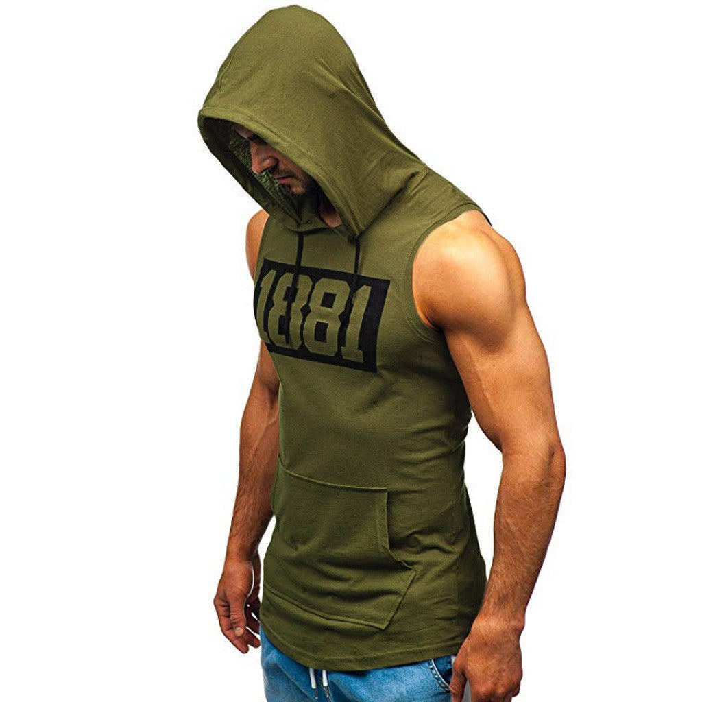 Men's Sleeveless Vest Letter Printed Hoodie Sports Tops Image