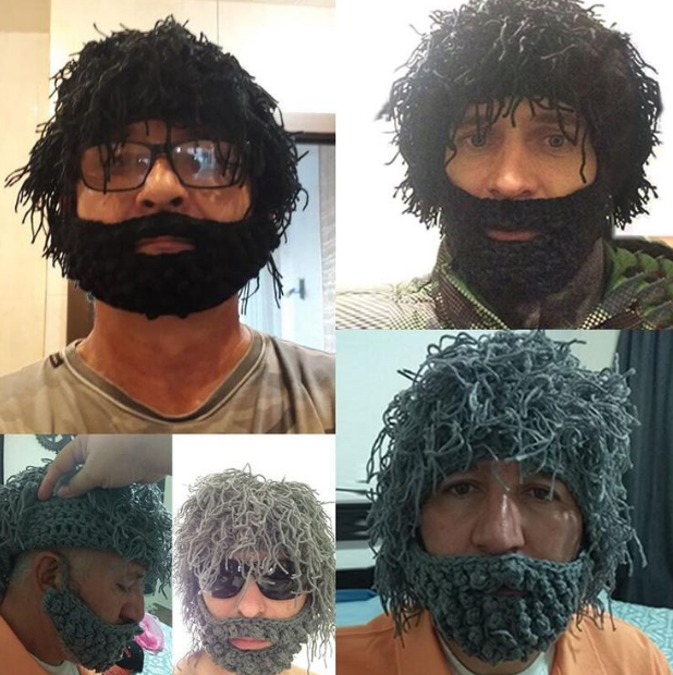 Halloween party spoof knit wool hats handmade beard men and women wig hats Image