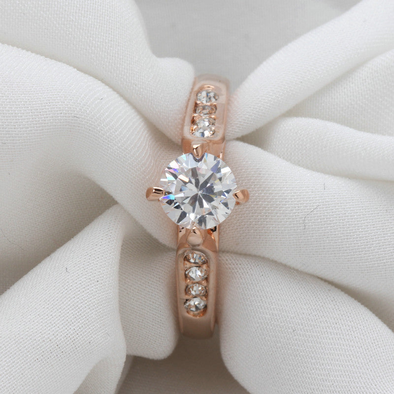 Classic foreign hot hand decorated Korean minimalist engagement rose gold plated ring Nvjie high-grade zircon wholesale