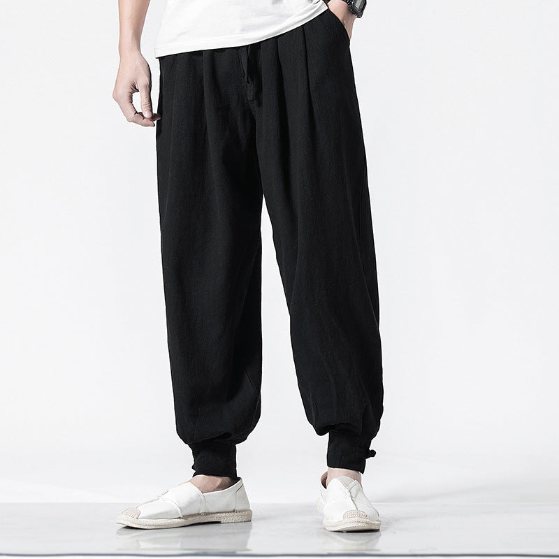 Chinese style cotton and linen casual trousers loose harem pants bloomers Image