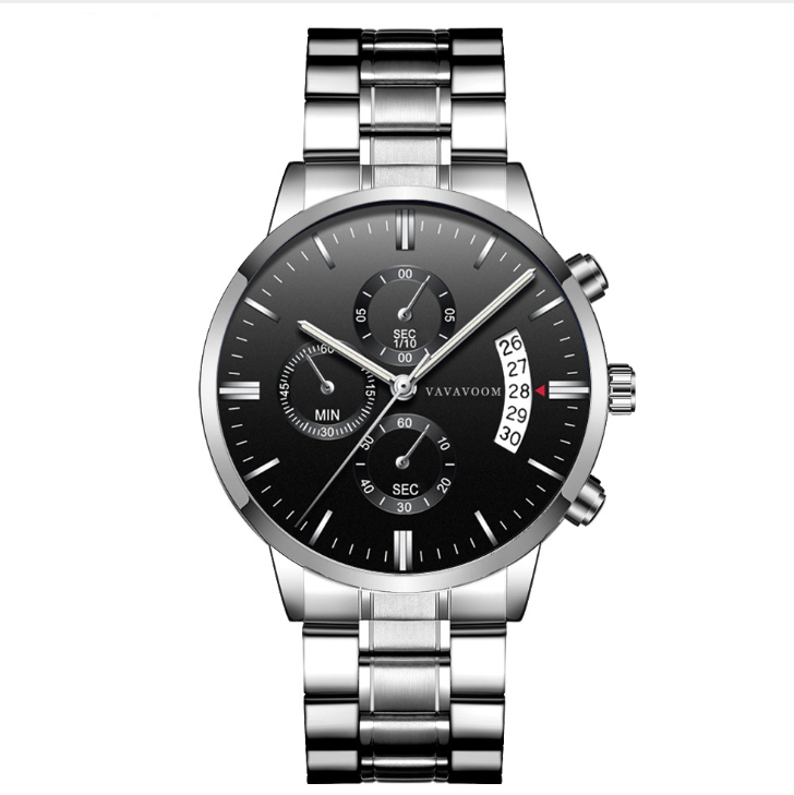 Men''s Stainless Steel Watches with Business Leisure Calendar Quartz Watches Waterproof Black Refined Steel Watches Image