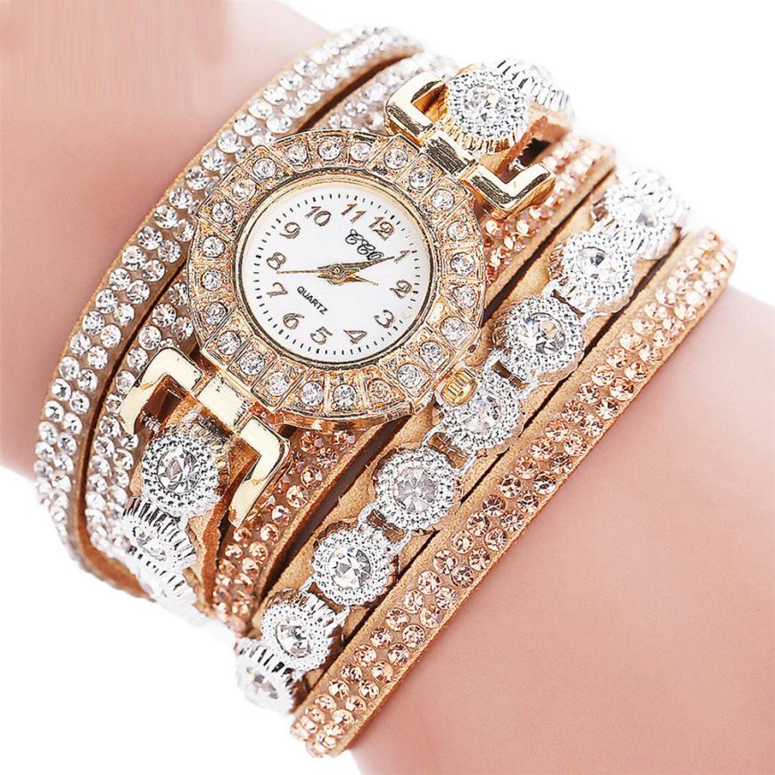 Relogio masculino Women Quartz Women PU Leather Rhinestone Watch Bracelet Watches Image