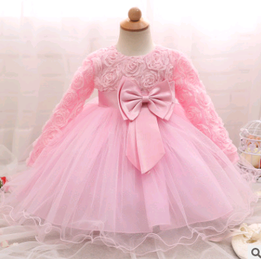 Long-sleeved girls dress rose children's wedding dress skirt Image