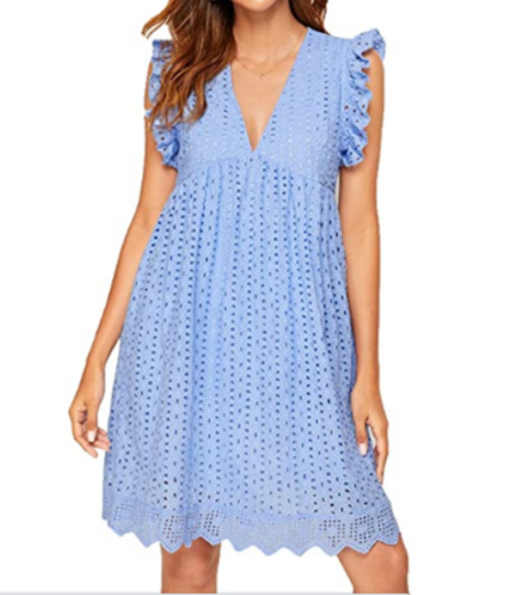 Lace Dresses With Pocket Summer Sleeveless Jacquard Cutout V-Neck Beach Dress Image