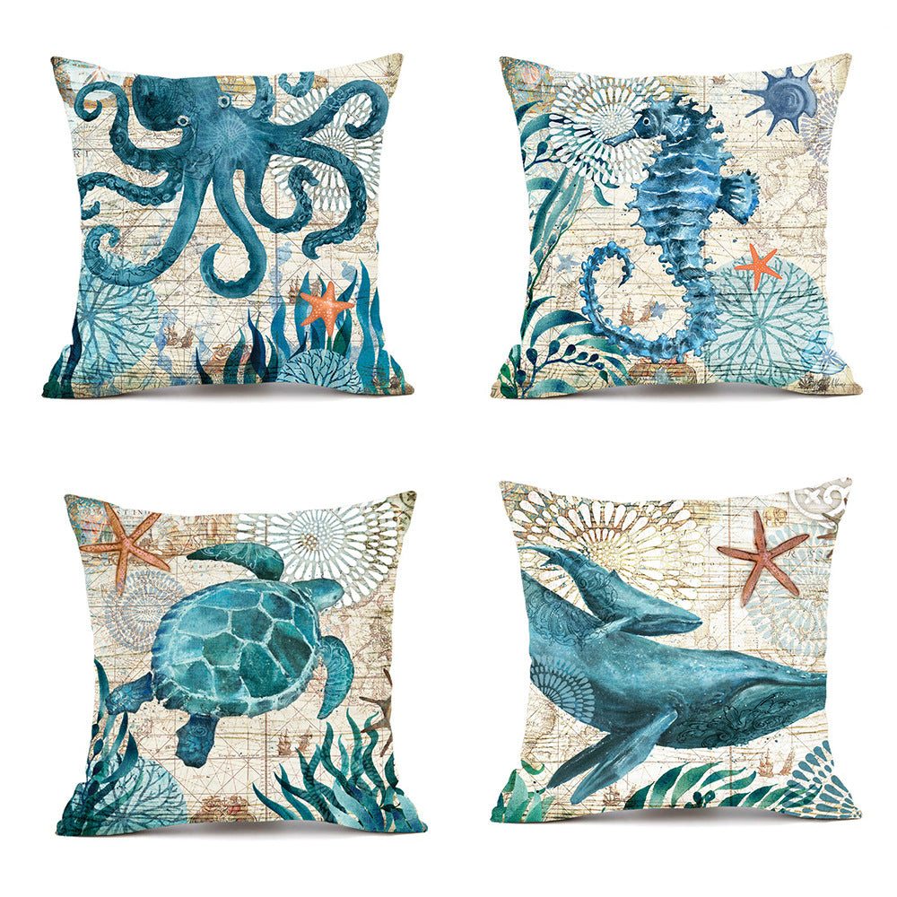 Cushion Covers Sea Turtle Printed Throw Pillow Cases For Home Decor Sofa Chair Seat Image