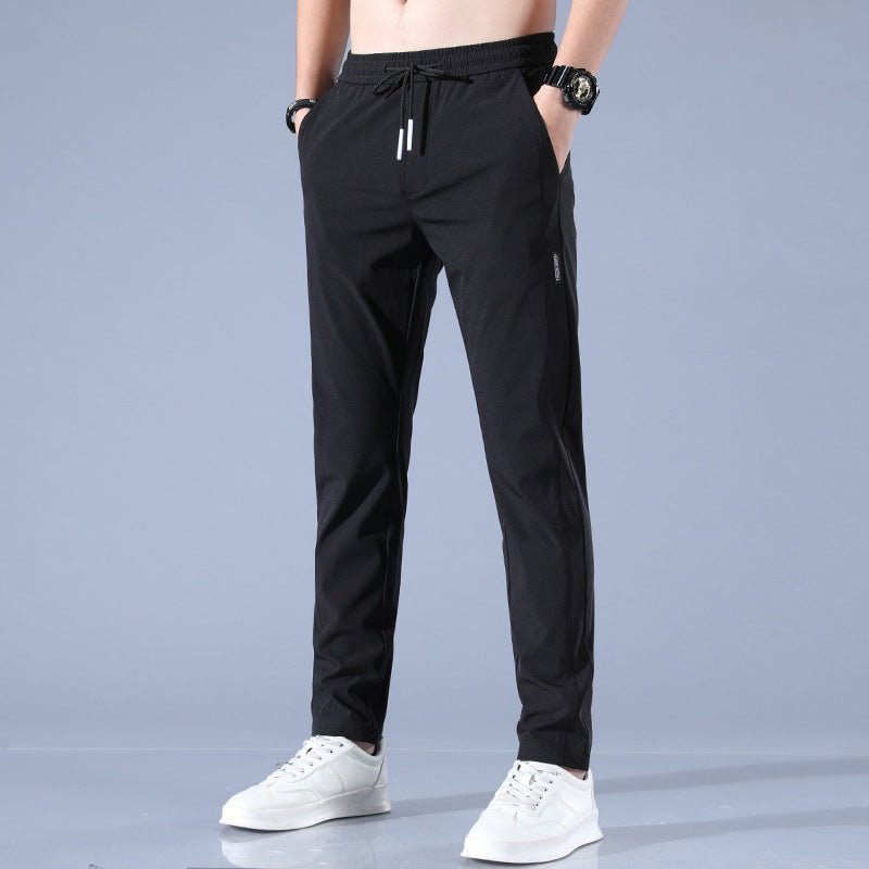 Summer Ice Silk Pants Men's Thin Business Casual Pants Stretch Breathable Straight-leg Tracksuit Pants Image