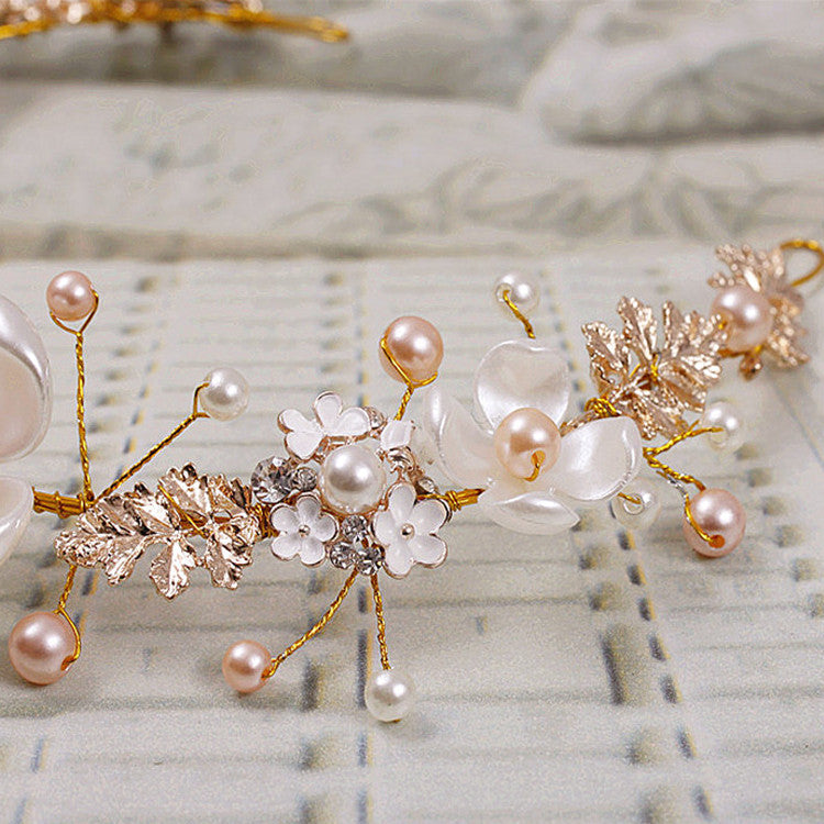 The Bride Wedding Headdress Ornaments Wholesale Pearl Ceramic Golden Hoop Luxury Wedding Headdress Wedding Accessories Image