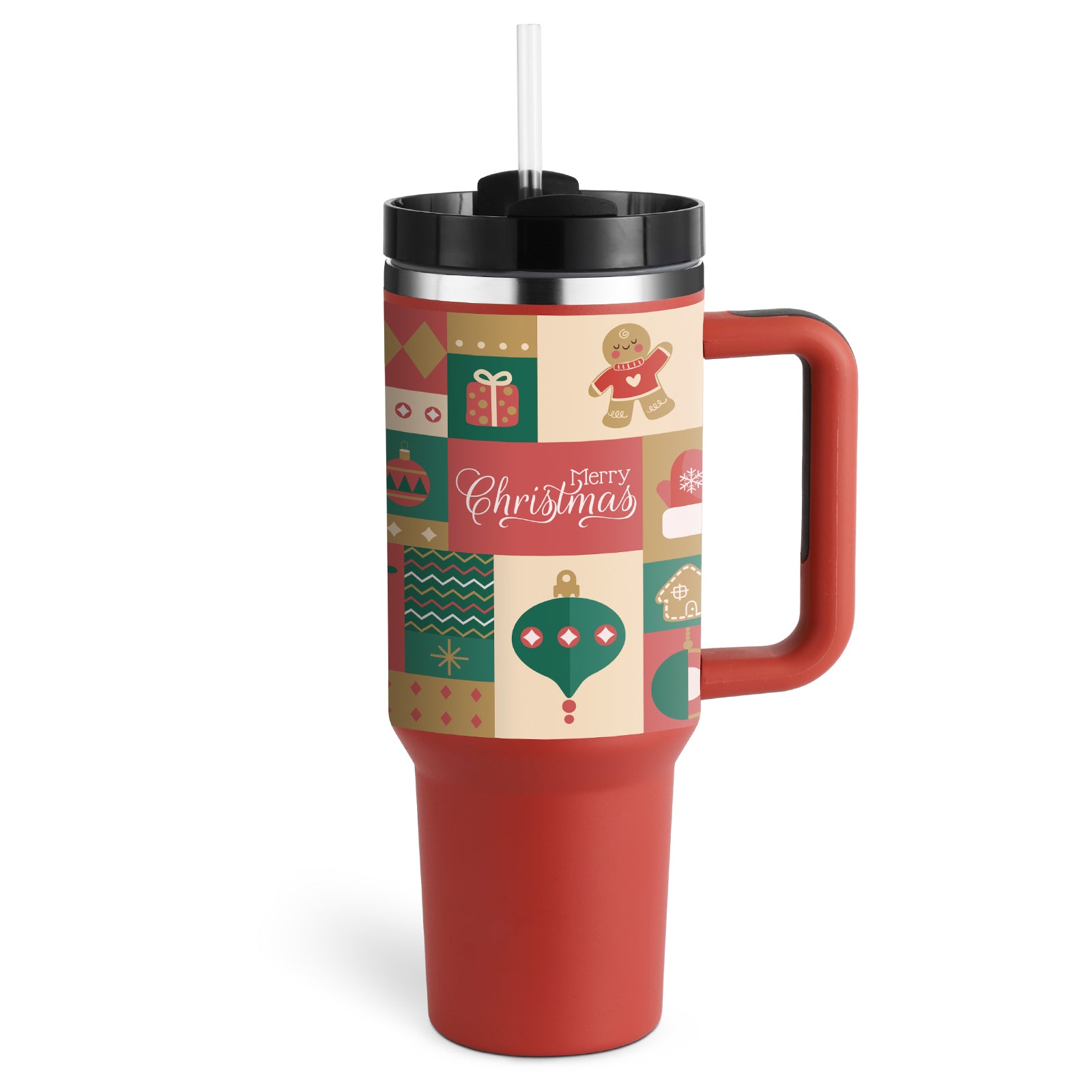 Christmas Thermal Mug 40oz Straw Coffee Insulation Cup With Handle Portable Car Stainless Steel Water Bottle LargeCapacity Travel BPA Free Thermal Mug Image