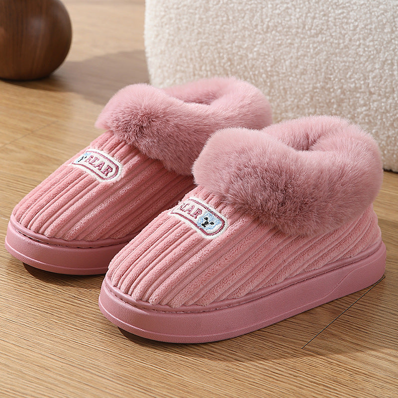 Winter Warm House Slippers Woman Plush Covered Heel Cotton Shoes Indoor And Outdoor Thick-soled Non-slip Fluffy Slippers For Men Image