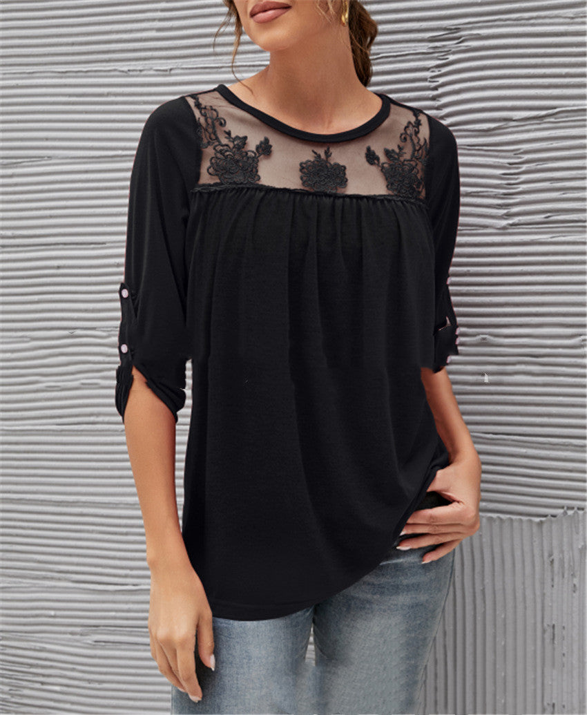 Long sleeve lace pleated womens clothing Image