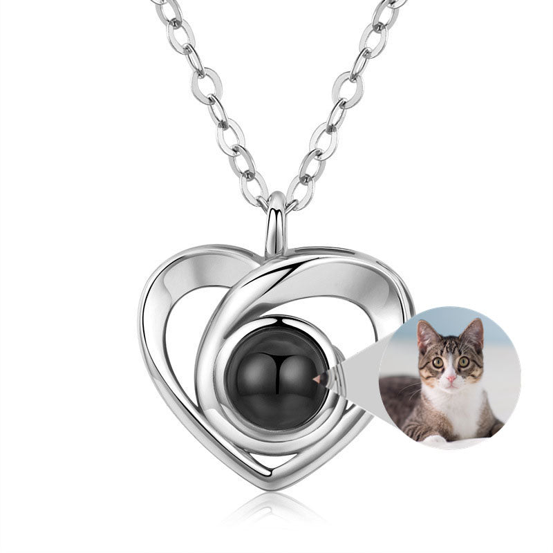 S925 Silver Romantic Photo Projection Necklace Heart Shaped Pendant Necklace Image