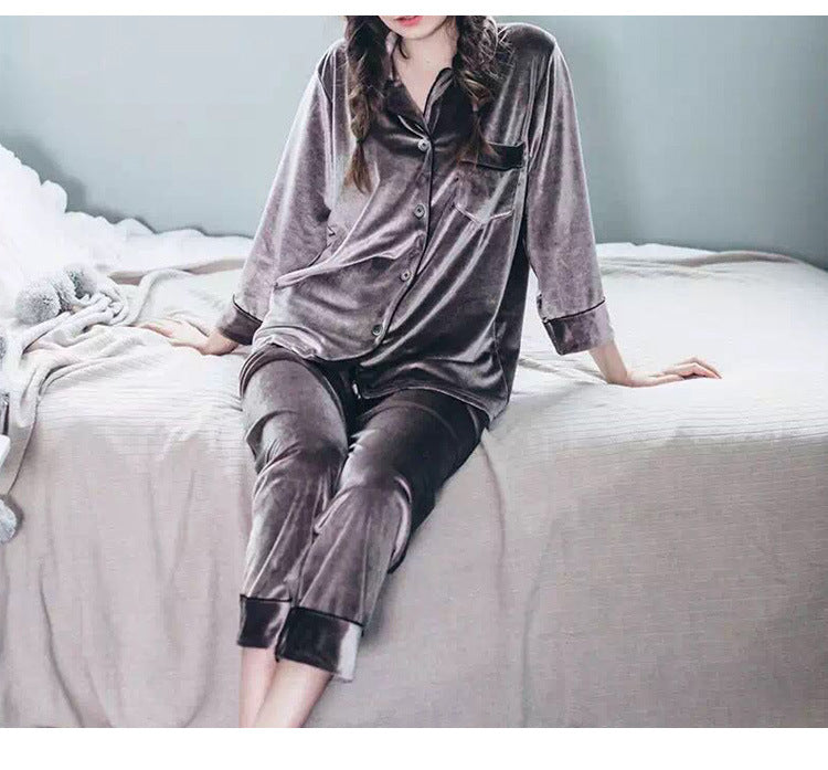 Couple Gold Velvet Long Sleeve Pajamas Image