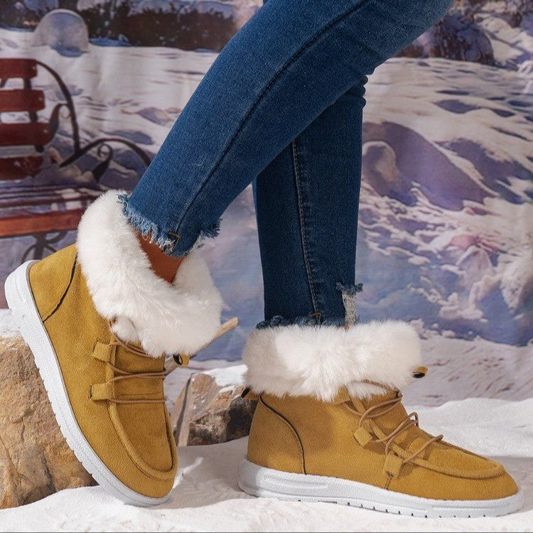 Winter Fleece Snow Boots For Women New Style Furry Casual Flat Plush Shoes Women's Warm Ankle Boots Image