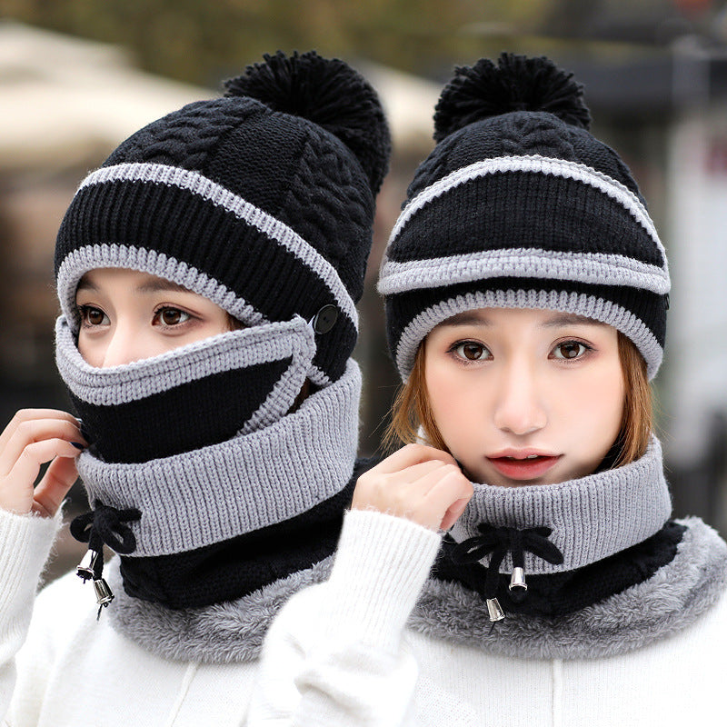 Winter Hat For Women 3pcs Knitted Beanie Hat Scarf Set Warm Hat Image