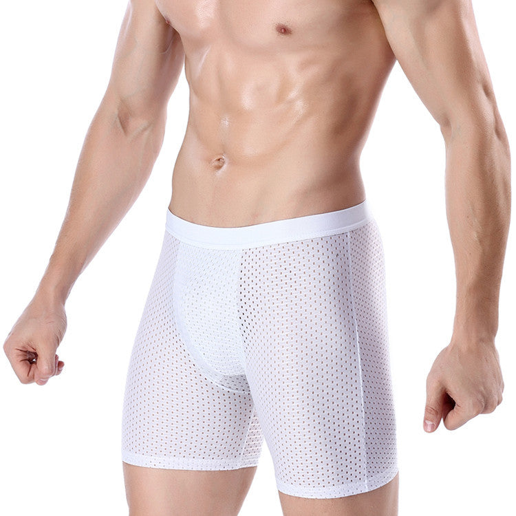 Men's sports underwear long ice mesh eye sexy breathable boxer briefs running wear leg long pants Image