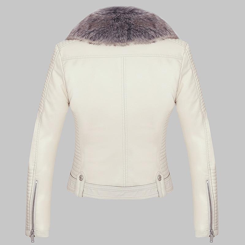 DETACHABLE FUR COLLAR WARM FAUX LEATHER JACKET Image