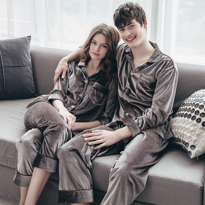 Couple Gold Velvet Long Sleeve Pajamas Image