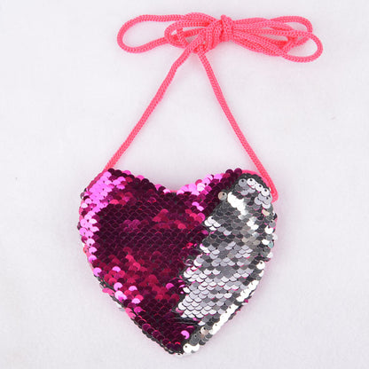 Sequined lanyard bag love children's coin purs