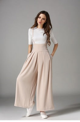 Cropped suspenders wide-leg pants Image