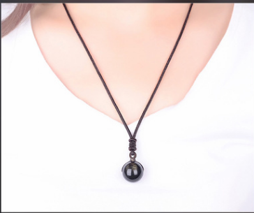 Black Gold Natural Obsidian Stone Pendant Lucky Transfer Beads Pendant Necklace Male Female Lovers Fashion Jewelry Image