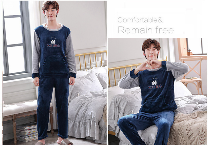 Coral Velvet Thickened Plus Velvet Cartoon Men's Pajamas Image