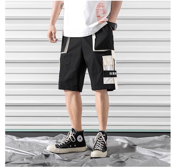 Hip hop shorts mens black casual street wear elastic shorts Image