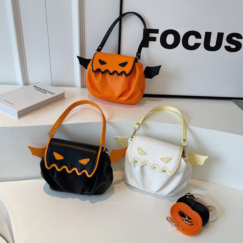 Funny Crossbody Bag Halloween Pumpkin Cartoon Shoulder Bags With Small Wings Personalized Creative Female Handbag Image