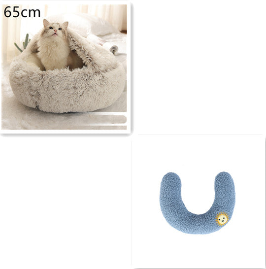 2 In 1 Dog And Cat Bed Pet Winter Bed Round Plush Warm Bed House Soft Long Plush Pets Bed Image