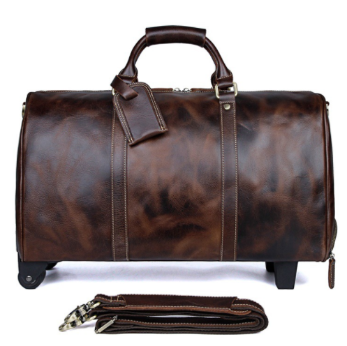 Large Capacity Cowhide Trolley Travel Bag Image