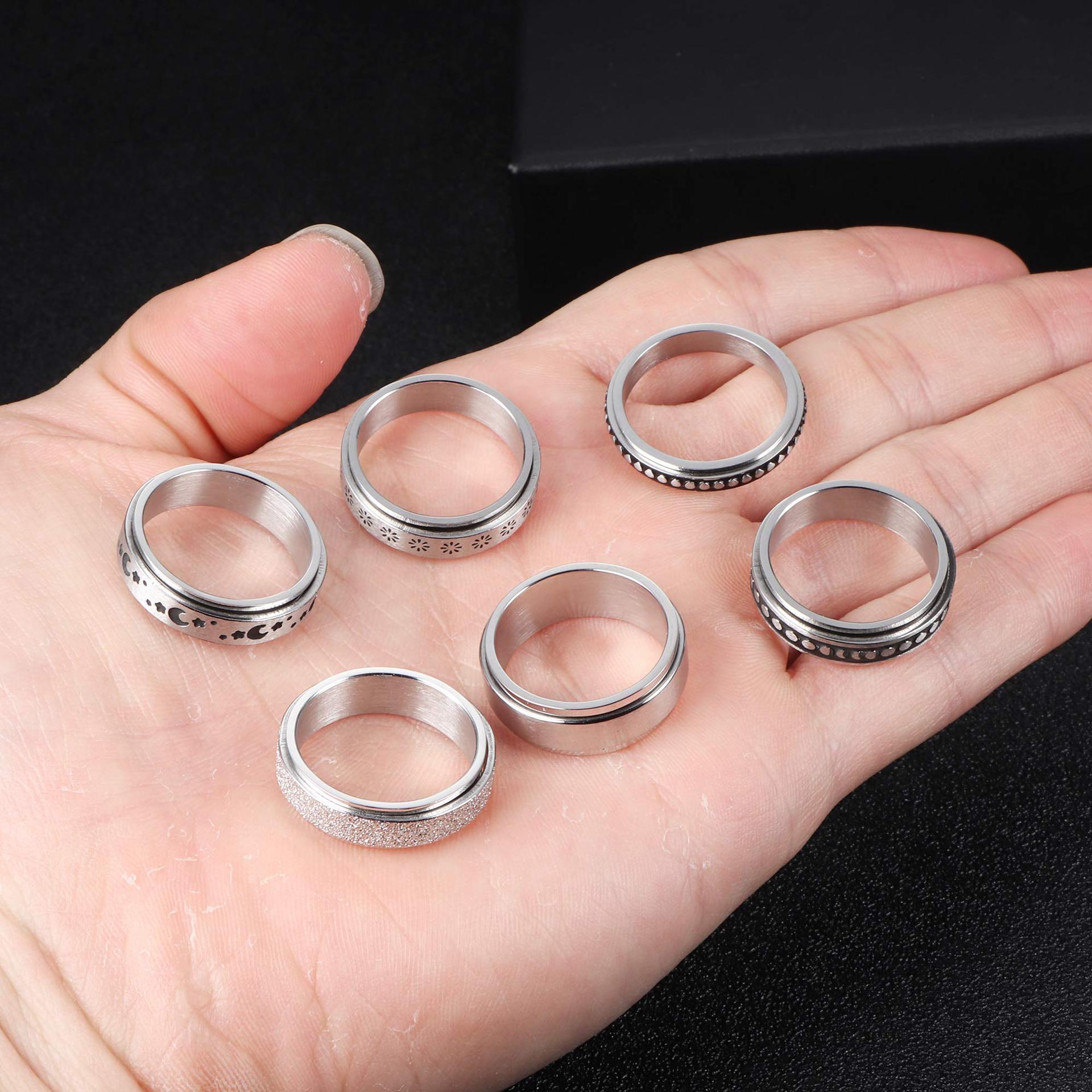 Stainless Steel Rotatable Spinner Ring Moon Stars Relieve Anxiety Rings Image