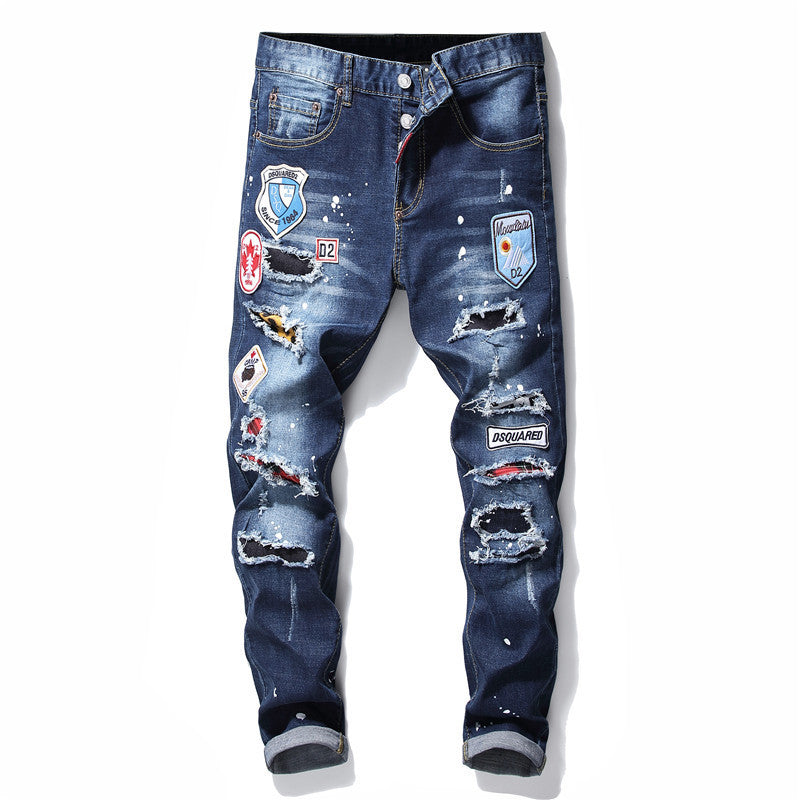 men jeans famous D2 Men slim jeans pants mens denim trousers zipper blue hole Pencil Pants Image