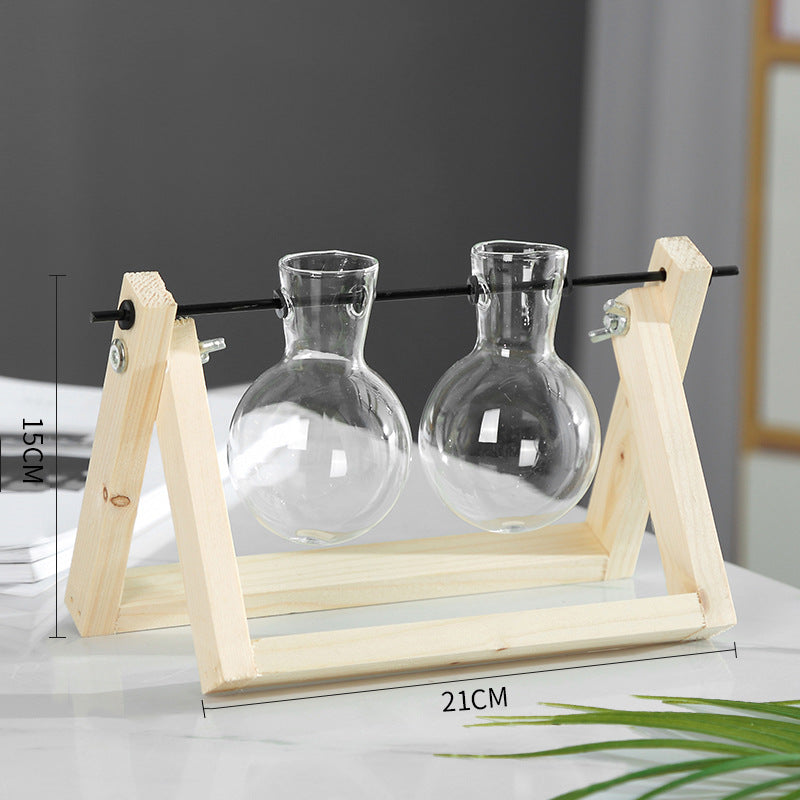 Swing Wooden Stand Hydroponic Plant Container Glass Vase Image