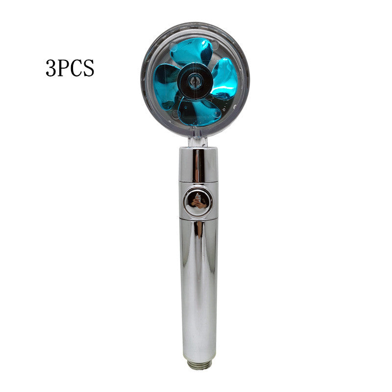 Propeller Driven Shower Head With Stop Button And Cotton Filter Turbocharged High Pressure Handheld Shower Nozzle Image