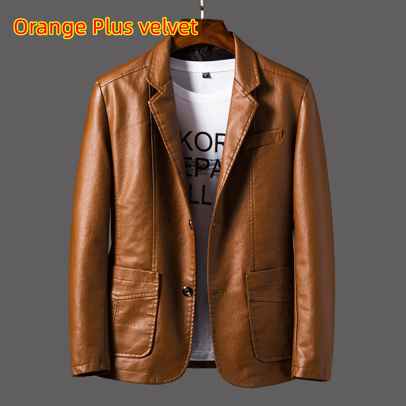 Leather Men's Autumn And Winter Jacket Thin Lapel Image