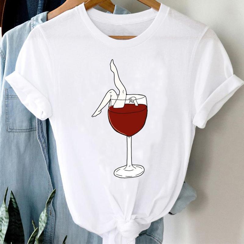 Women Printing Clothing Wine Lady Short Sleeve Casual Image