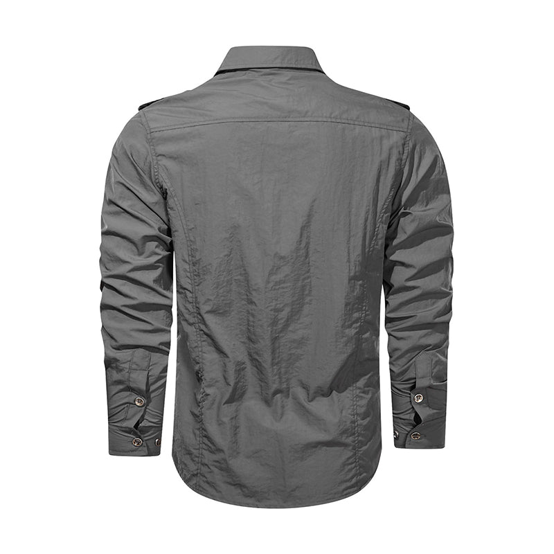 Men Shirt Outwear Military Thin Long Sleeve Shirts Quick-dry Solid Casual Fit Men Shirt Image