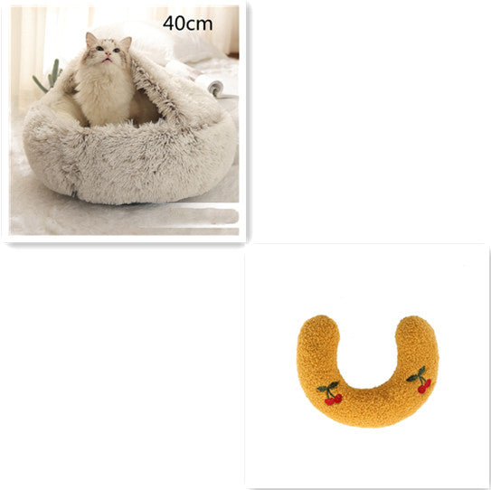 2 In 1 Dog And Cat Bed Pet Winter Bed Round Plush Warm Bed House Soft Long Plush Pets Bed Image