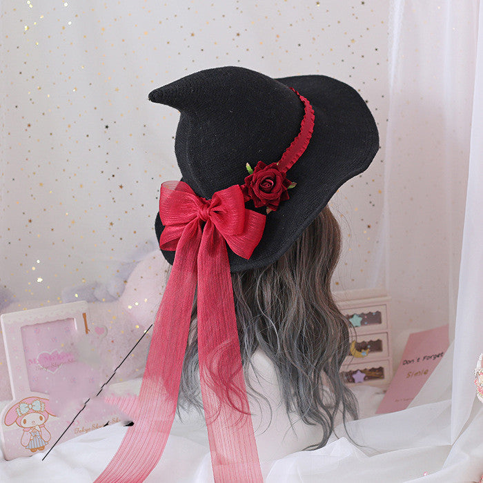 Lolita Halloween Retro Witch Hat Masquerade Rose Big Bow Wizard Hat Gothic Magical Girl Hat Cosplay Accessories Party Decor Image